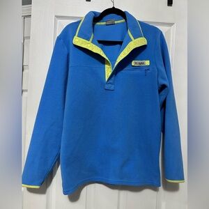 Columbia PFG Men's Quarter Harborside Fleece Pullover Sky Blue Yellow Trim Sz S